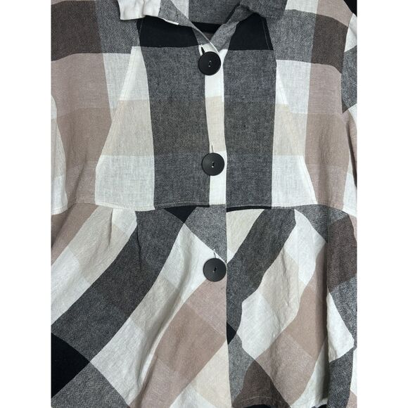 Women's Multi-Color Plaid 3/4 Length Sleeve Farmhouse Flowy Peplum Shirt - Picture 3 of 11